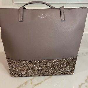 kate spade mauve tote with gold glitter base